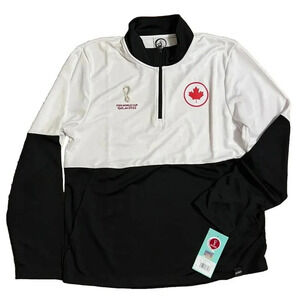 NEW FIFA World Cup 2022 1/4 Zip Top Track Jacket CANADA Large - Black & White